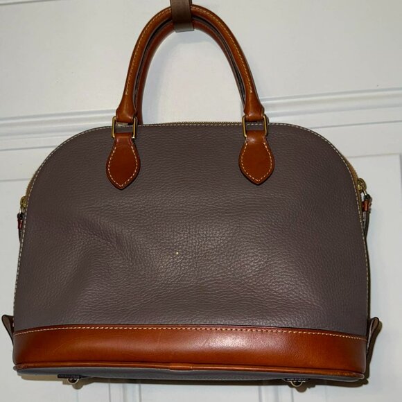 Dooney & Bourke Pebble Zip Zip Satchel with Strap Gray Tan Leather - Picture 2 of 10